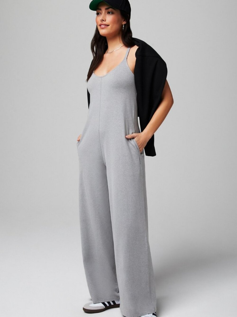 Fabletics Cloud Jersey Wide Leg Onesie – Ultra Soft Jumpsuit – light grey